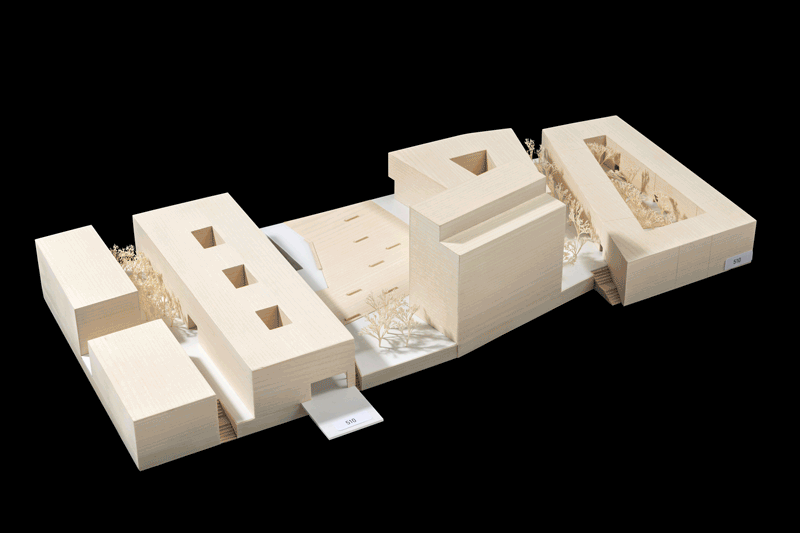 Architekturmodelle als gif für einen Wettbewerb vor schwazem Hintergrund